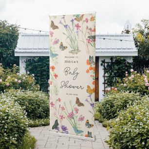 Watercolor Wildflowers Butterflies Baby Shower Retractable Banner