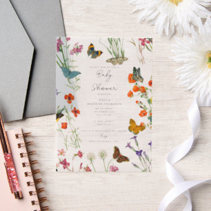 Watercolor Wildflowers Butterflies Baby Shower Vellum Invitations