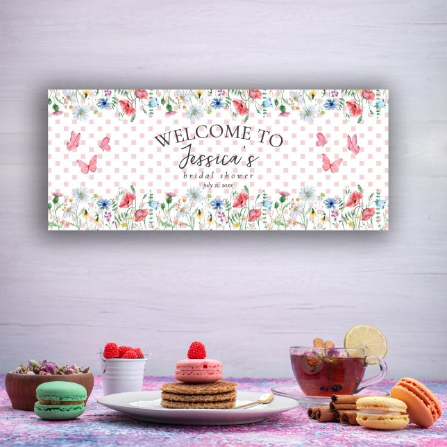 Watercolor Wildflowers Butterflies Bridal Shower  Banner (Creator Uploaded)