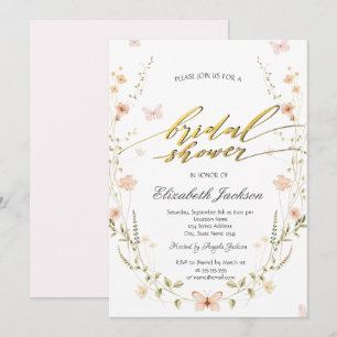 Watercolor Wildflowers Butterflies Bridal Shower  Invitation