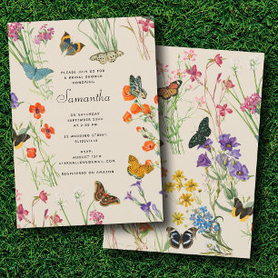 Watercolor Wildflowers Butterflies Bridal Shower Invitation