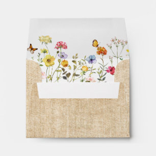 Watercolor Wildflowers & Butterflies Burlap RSVP Envelope