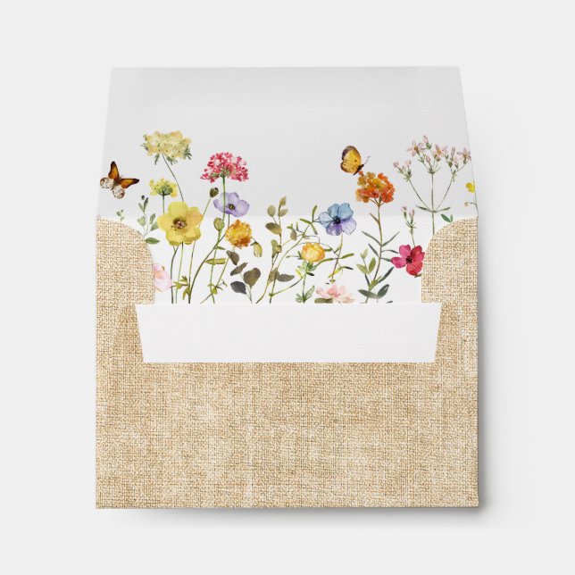 Watercolor Wildflowers & Butterflies Burlap RSVP Envelope (Back (Bottom))