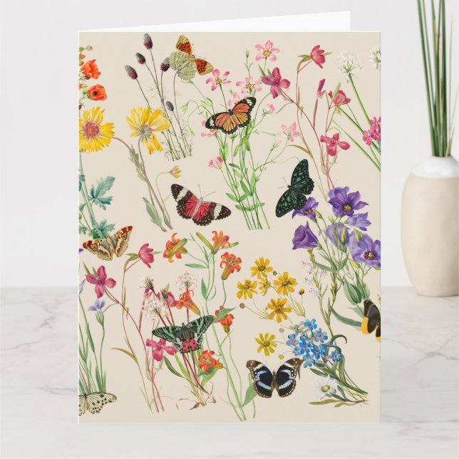 Watercolor Wildflowers & Butterflies Floral Garden Card (Front)