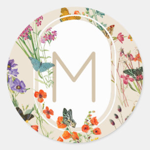 Watercolor Wildflowers & Butterflies Floral Garden Classic Round Sticker
