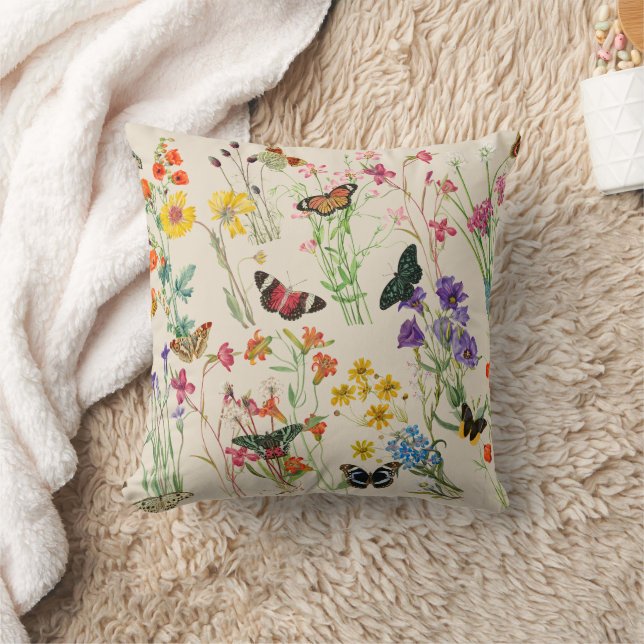 Watercolor Wildflowers & Butterflies Floral Garden Cushion (Blanket)