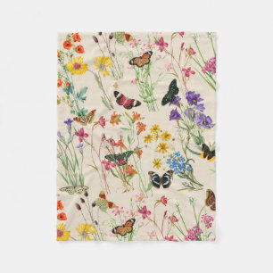 Watercolor Wildflowers & Butterflies Floral Garden Fleece Blanket