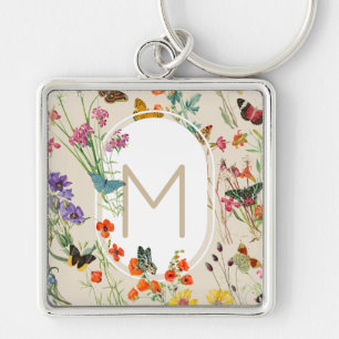 Watercolor Wildflowers & Butterflies Floral Garden Key Ring