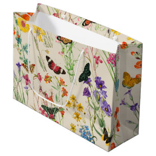 Watercolor Wildflowers & Butterflies Floral Garden Large Gift Bag