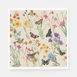 Watercolor Wildflowers & Butterflies Floral Garden Napkin