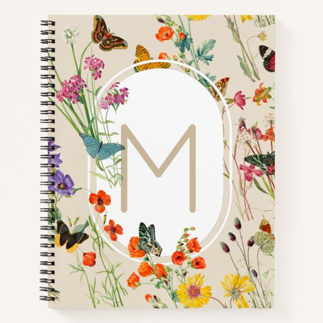 Watercolor Wildflowers & Butterflies Floral Garden Notebook (Front)