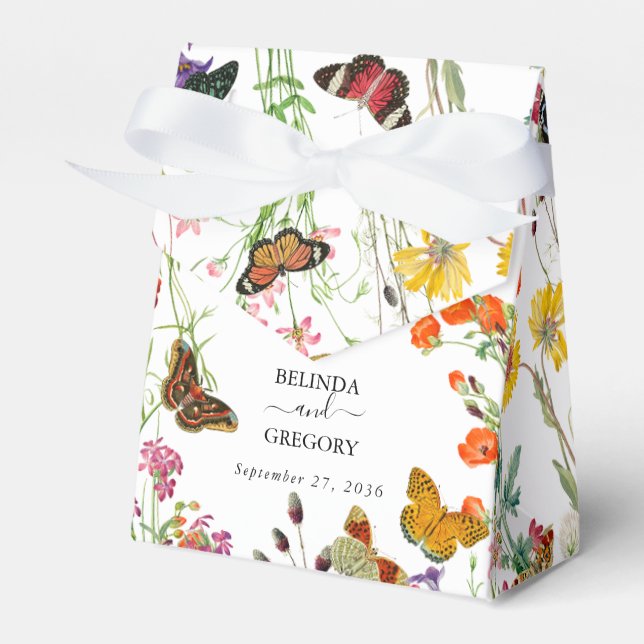 Watercolor Wildflowers Butterflies Floral Wedding Favour Box (Front Side)
