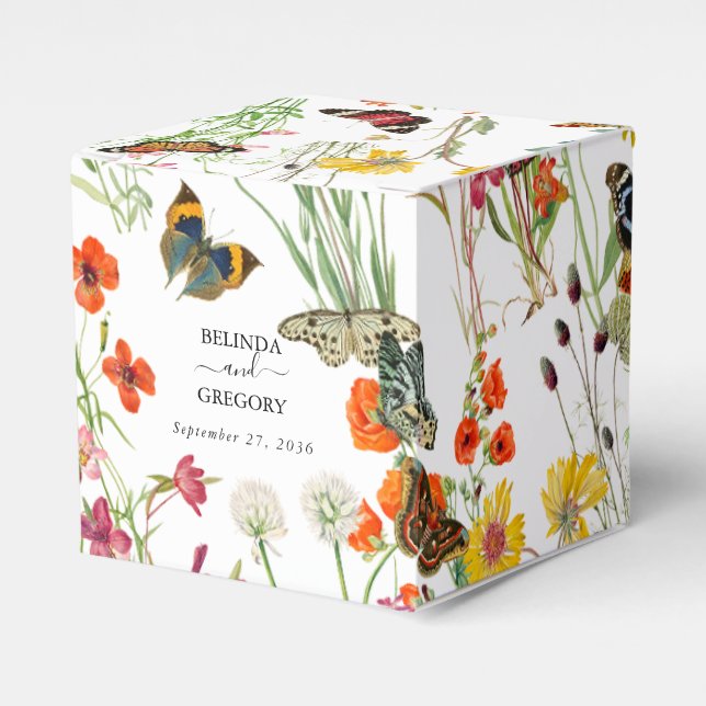 Watercolor Wildflowers Butterflies Floral Wedding Favour Box (Front Side)