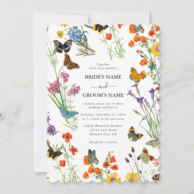 Watercolor Wildflowers Butterflies Floral Wedding Invitation (Front)