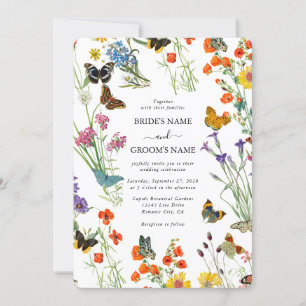 Watercolor Wildflowers Butterflies Floral Wedding Invitation