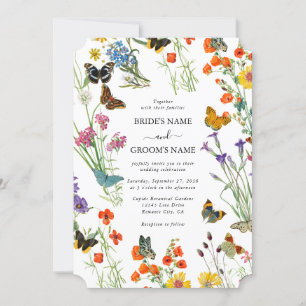 Watercolor Wildflowers Butterflies Floral Wedding Invitation