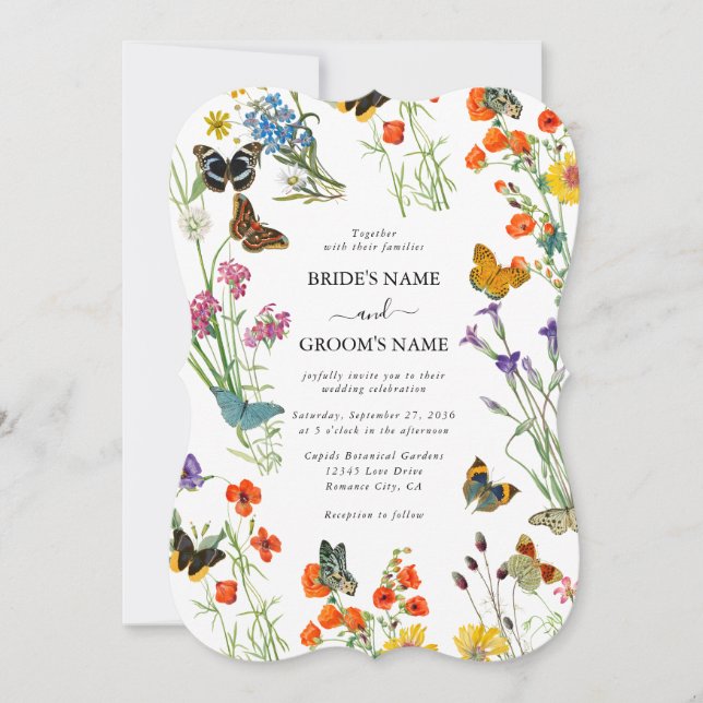 Watercolor Wildflowers Butterflies Floral Wedding Invitation (Front)