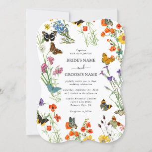 Watercolor Wildflowers Butterflies Floral Wedding Invitation