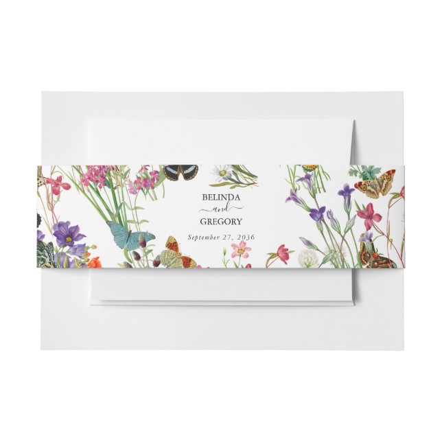 Watercolor Wildflowers Butterflies Floral Wedding Invitation Belly Band (Front Example)