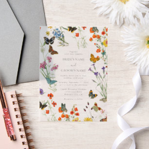 Watercolor Wildflowers Butterflies Floral Wedding Vellum Invitations