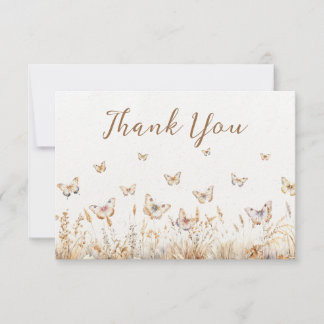 Watercolor Wildflowers Butterfly Boho Baby Shower Thank You Card