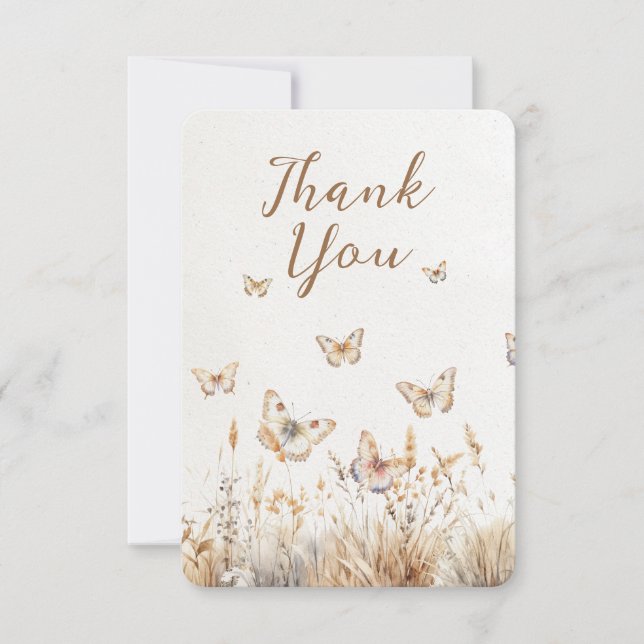 Watercolor Wildflowers Butterfly Boho Baby Shower Thank You Card (Front)