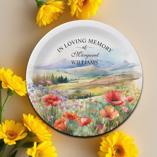 Watercolor Wildflowers Celebration Of Life Funeral Paper Plate (Creator Uploaded)