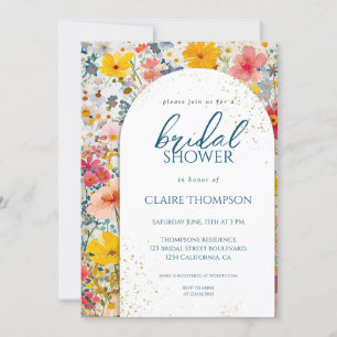 Watercolor Wildflowers Colourful Bridal Shower Invitation