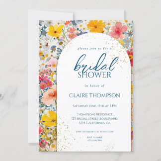 Watercolor Wildflowers Colourful Bridal Shower Invitation