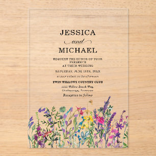 Watercolor Wildflowers Country Wedding Acrylic Invitations