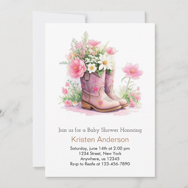 Watercolor Wildflowers Cowgirl Baby Shower Invitation (Front)