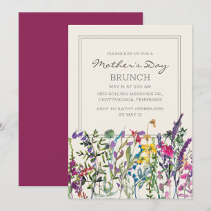 Watercolor Wildflowers Cream Purple Mother's Day Invitation