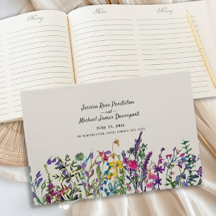 Watercolor Wildflowers Cream Purple Wedding Guest Book