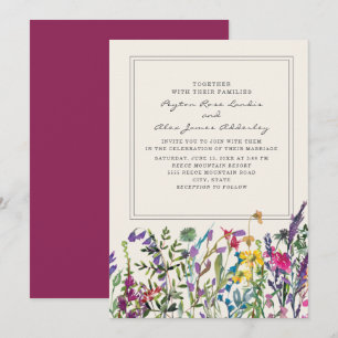 Watercolor Wildflowers Cream Purple Wedding Invitation