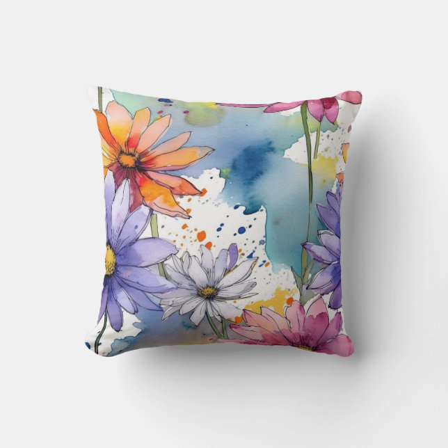 Watercolor Wildflowers Cushion (Front)