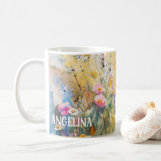Watercolor Wildflowers Custom Name Mug