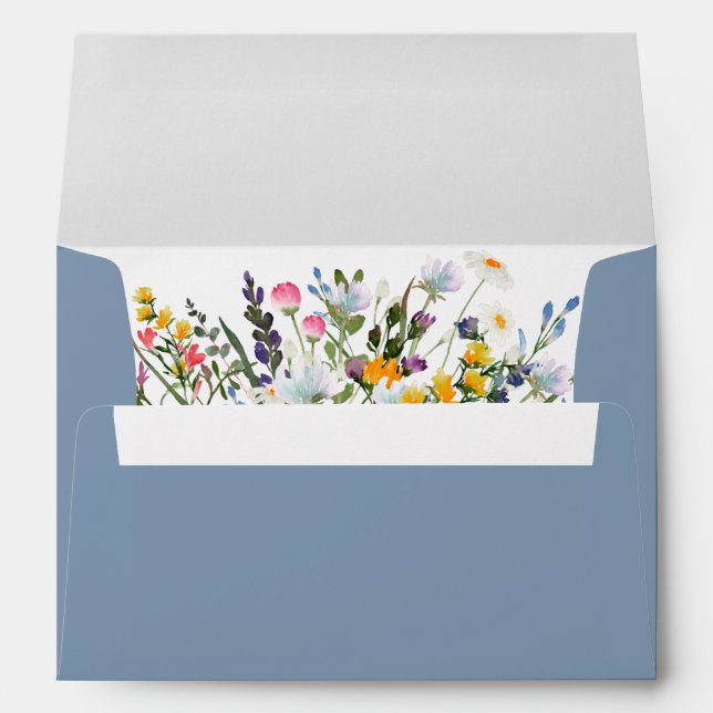 Watercolor Wildflowers Dusty Blue Invitation Envelope (Back (Bottom))