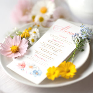 Watercolor Wildflowers Elegant Boho Wedding Menu