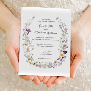 Watercolor wildflowers elegant wedding invitation