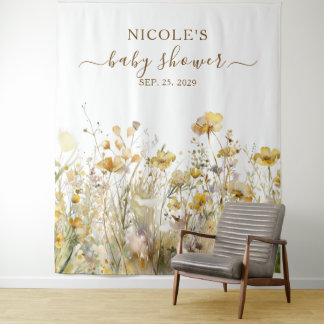 Watercolor Wildflowers Fall Baby Shower Backdrop Tapestry