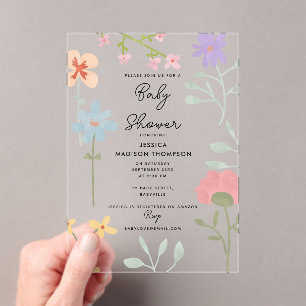 Watercolor Wildflowers Floral Baby Shower Acrylic Invitations