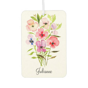 Watercolor Wildflowers Floral Bouquet with Name Car Air Freshener