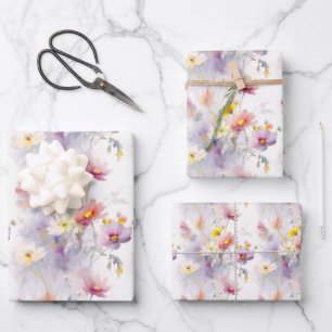 Watercolor Wildflowers Floral Elegant Wrapping Paper Sheet
