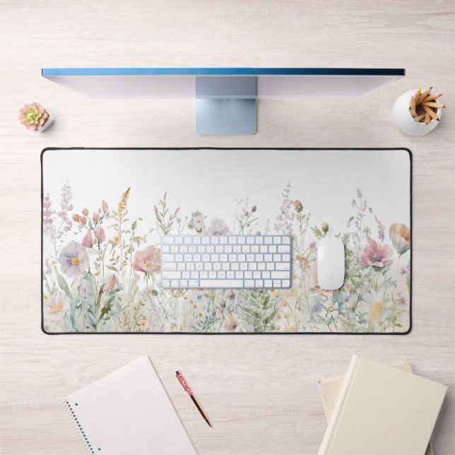 Watercolor Wildflowers Floral Meadow Desk Mat (Office 1)