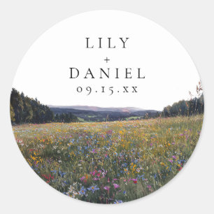 Watercolor Wildflowers Floral Meadow Wedding Classic Round Sticker