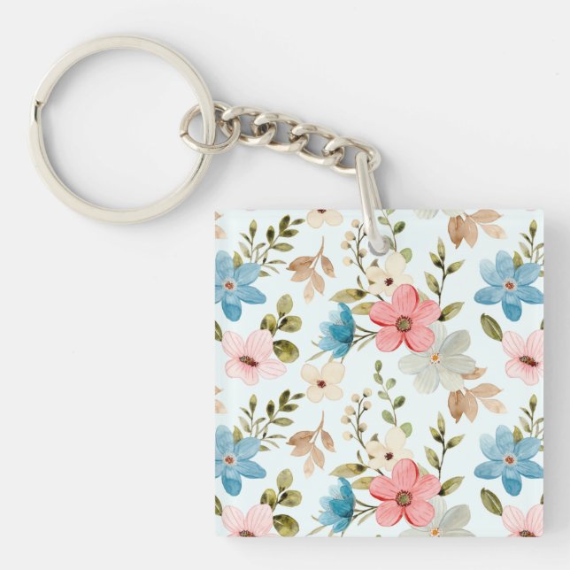 Watercolor Wildflowers Floral Pattern-67676 Key Ring (Front)