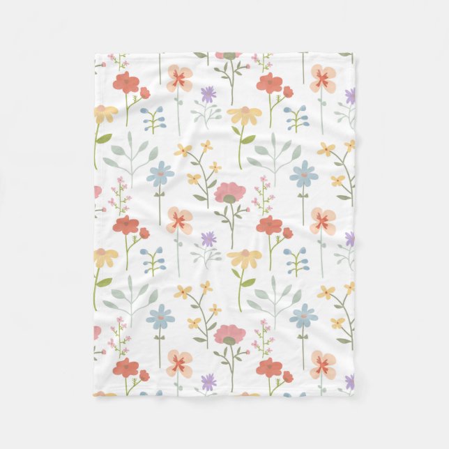 Watercolor Wildflowers Floral Pattern Fleece Blanket (Front)