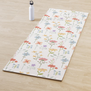Watercolor Wildflowers Floral Pattern Monogram Yoga Mat