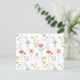 Watercolor Wildflowers Floral Pattern Postcard