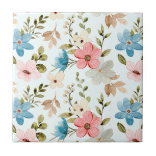 Watercolor Wildflowers Floral Pattern Tile